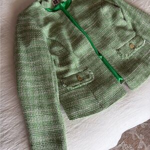 Anne Klein Green Tweed Jacket with Gold Accents